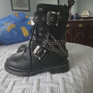 Demonia Kids Black Boots with Silver Chains